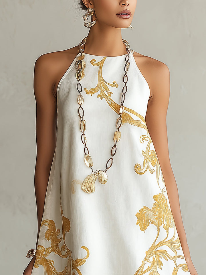 Héloïse | Mini Robe en Dentelle Blanche avec Motifs Dorés