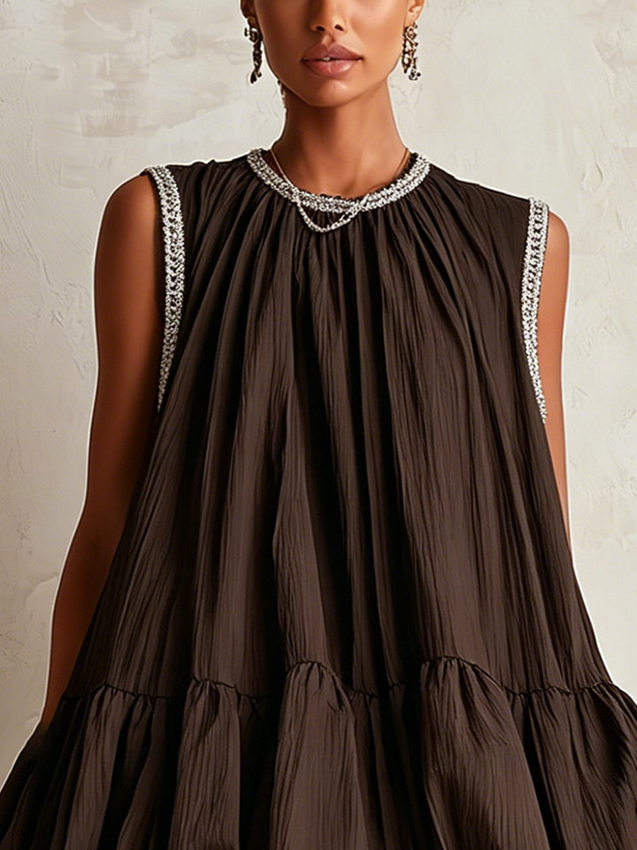 Colette | Robe Mini Sans Manches Marron avec Ourlet Bouffant