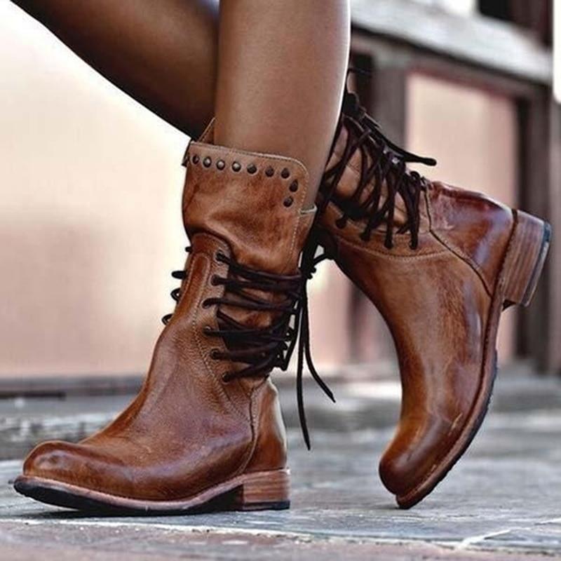 Camille™ | Bottines Vintage Mi-Mollet à Clous