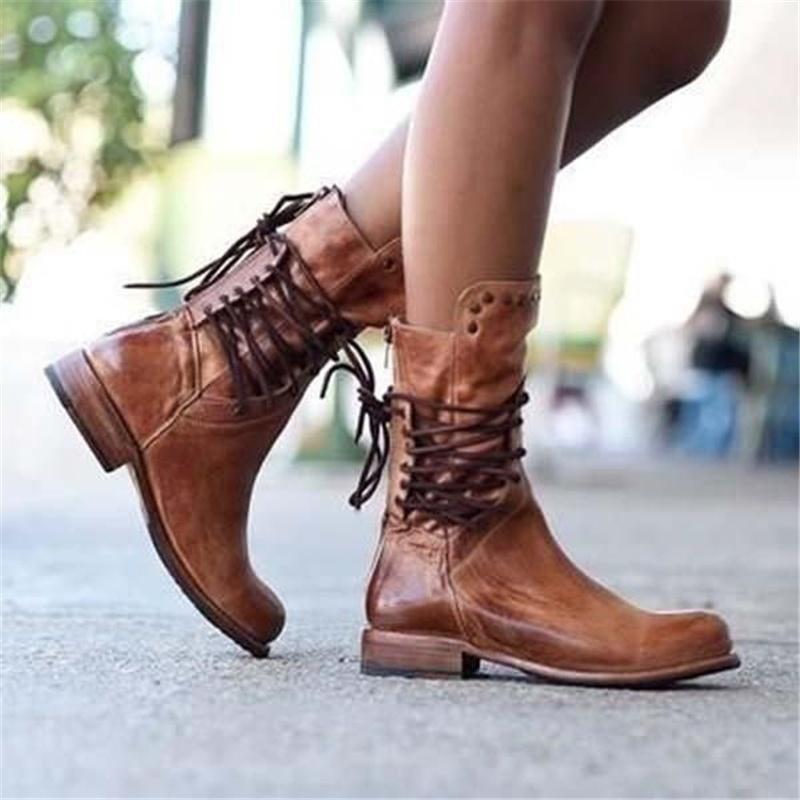 Camille™ | Bottines Vintage Mi-Mollet à Clous