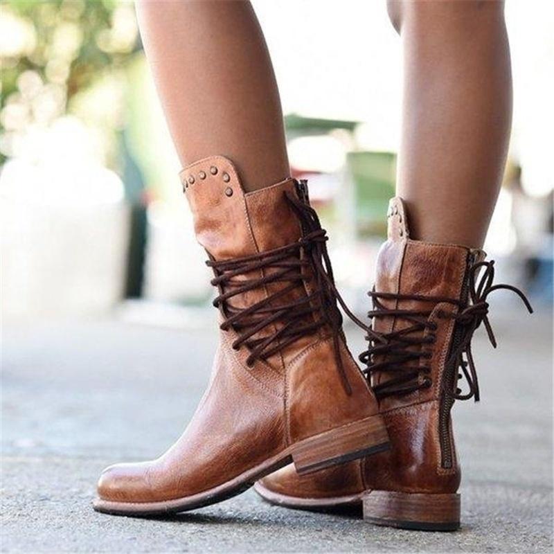 Camille™ | Bottines Vintage Mi-Mollet à Clous