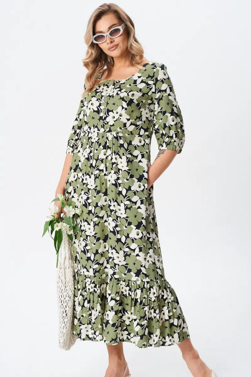 Florine™ — Élégante robe midi florale pour un style féminin