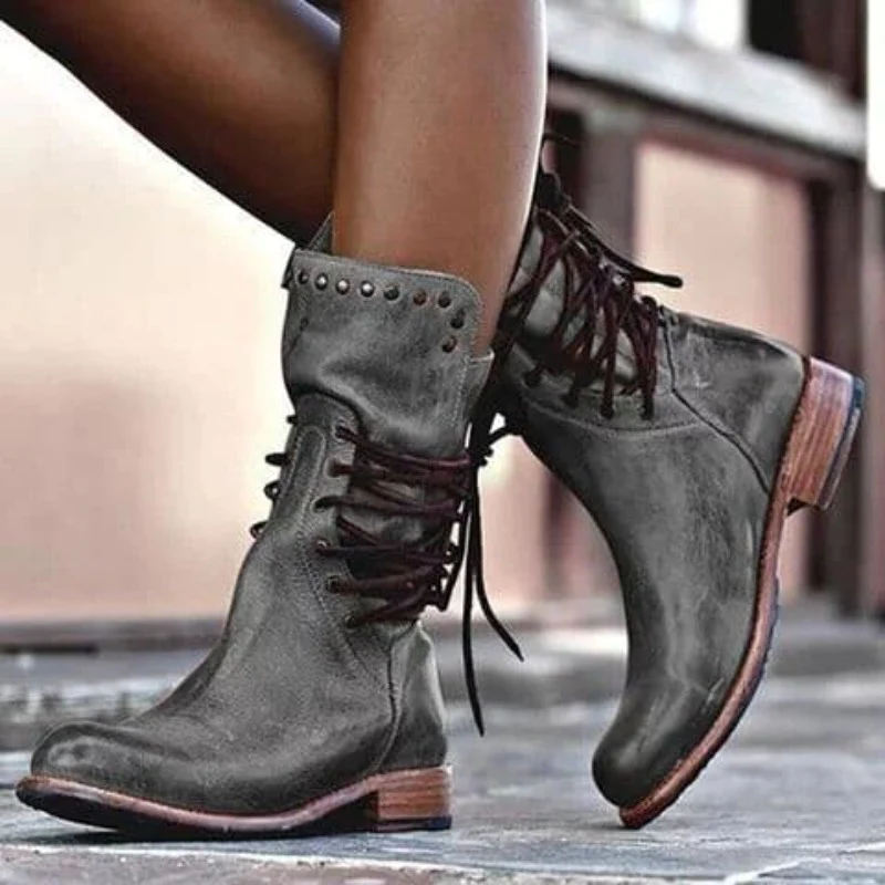 Camille™ | Bottines Vintage Mi-Mollet à Clous