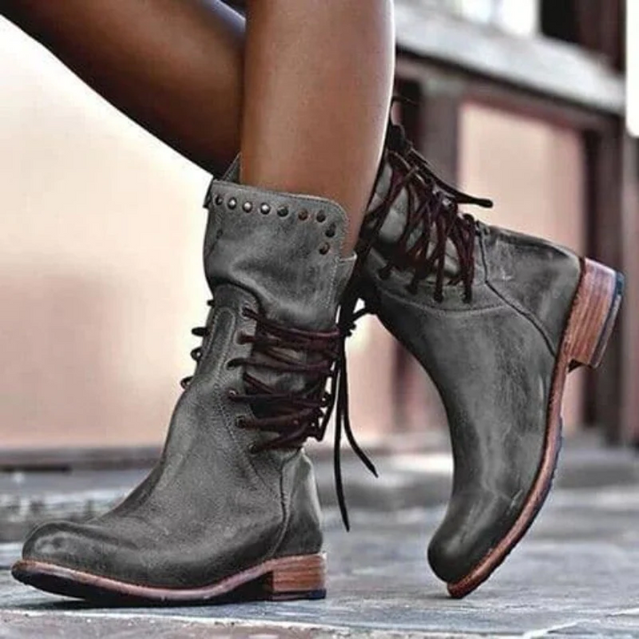 Camille™ | Bottines Vintage Mi-Mollet à Clous
