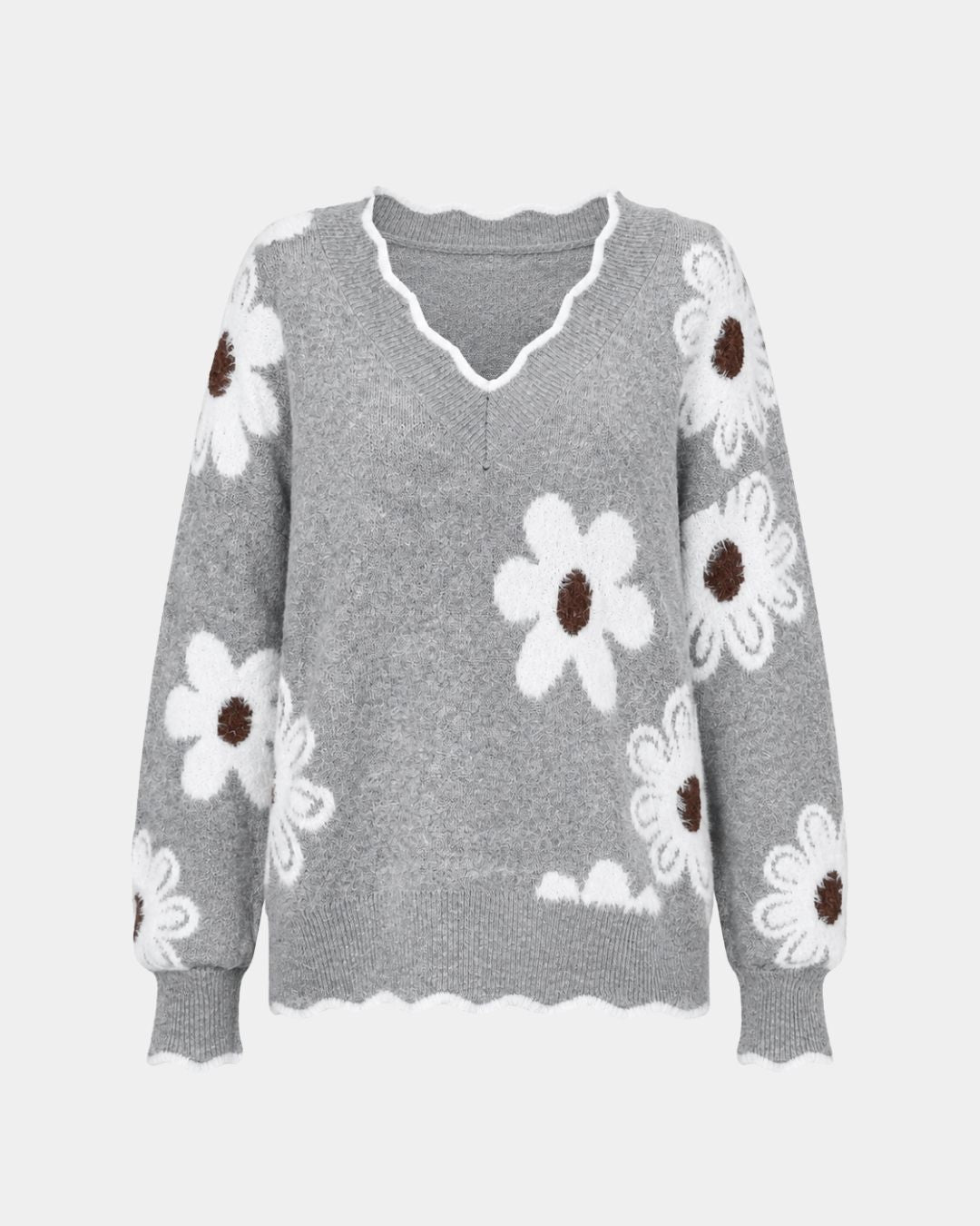 PAULA | ÉLÉGANT TRICOT FLORAL AVEC COL EN V