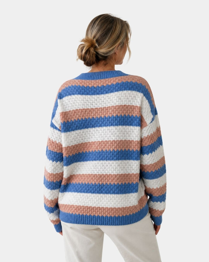 Camille | Pull Oversized à Col Rond avec Rayures