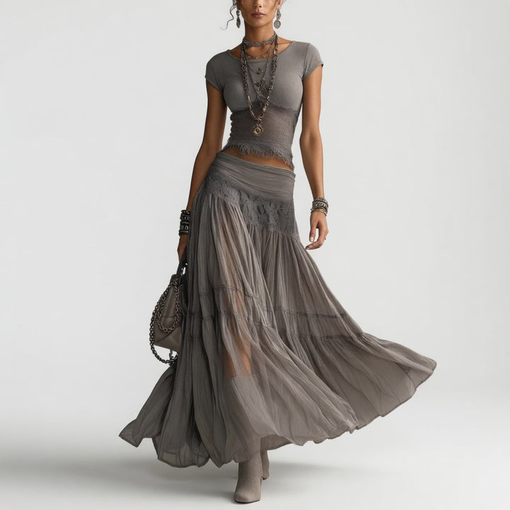 Griseline™ — Ensemble en Voile Fluide : Élégance Éthérée en Gris Poétique
