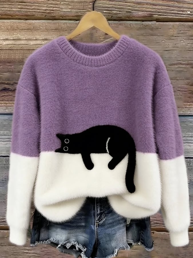 Émeline | Pull Oversize Élégant avec Motif de Chat
