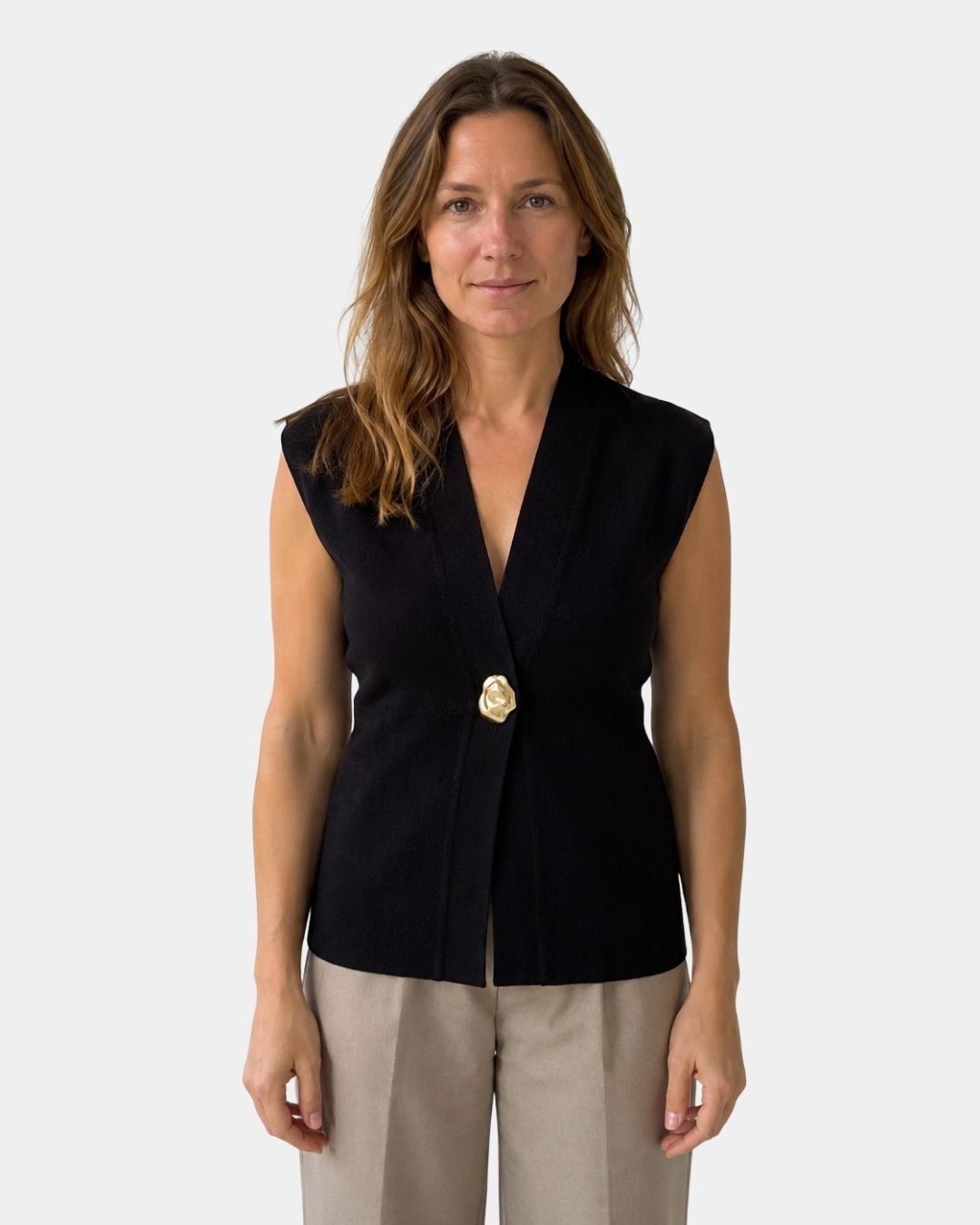 Félicie | Gilet Tricot avec Détails Boutonnés et Col en V