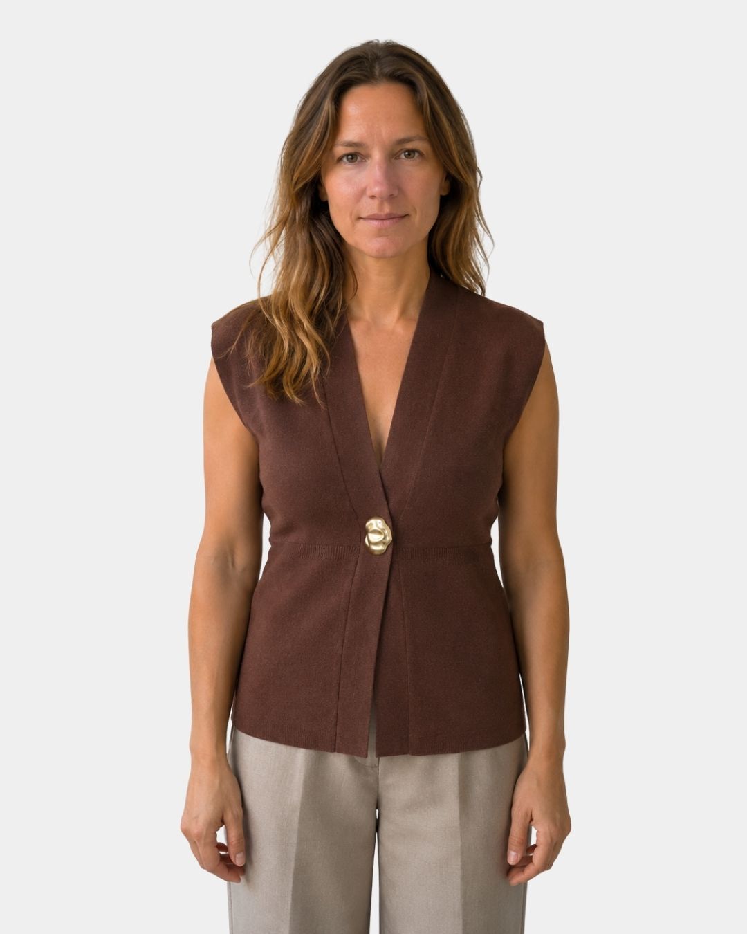 Félicie | Gilet Tricot avec Détails Boutonnés et Col en V