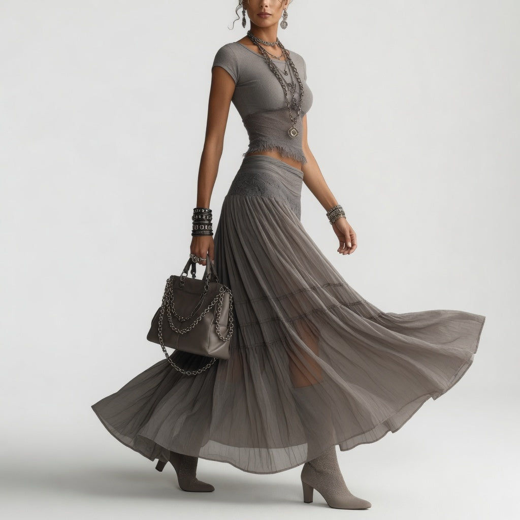 Griseline™ — Ensemble en Voile Fluide : Élégance Éthérée en Gris Poétique