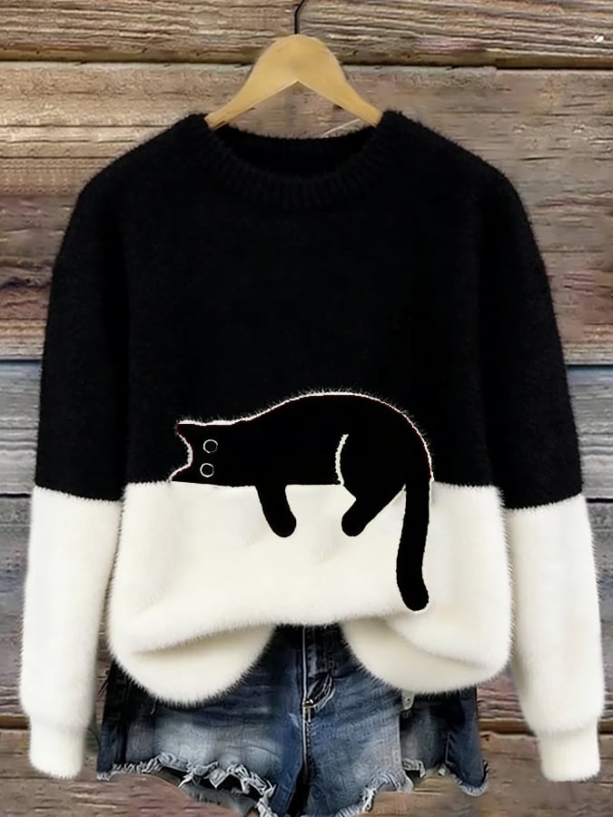 Émeline | Pull Oversize Élégant avec Motif de Chat