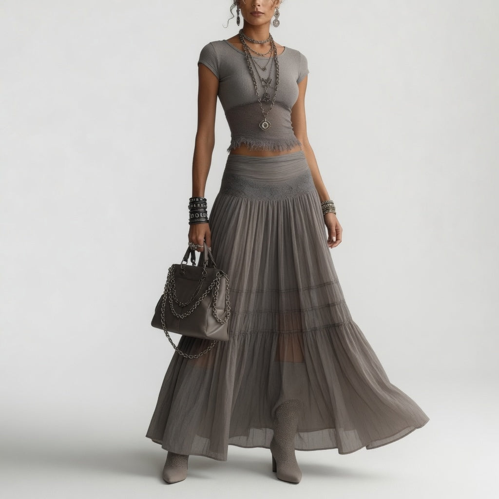 Griseline™ — Ensemble en Voile Fluide : Élégance Éthérée en Gris Poétique