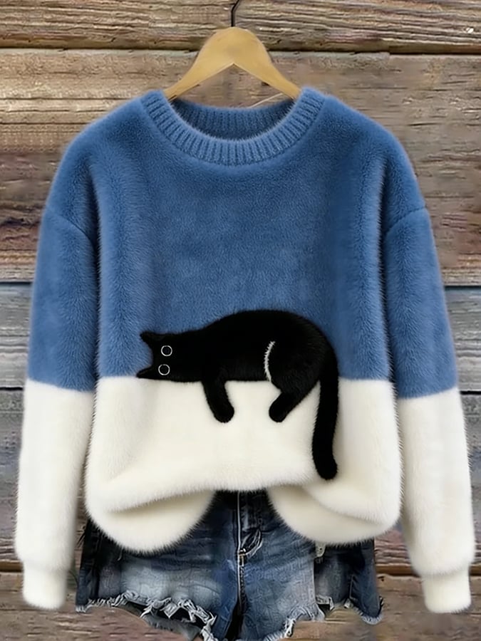 Émeline | Pull Oversize Élégant avec Motif de Chat