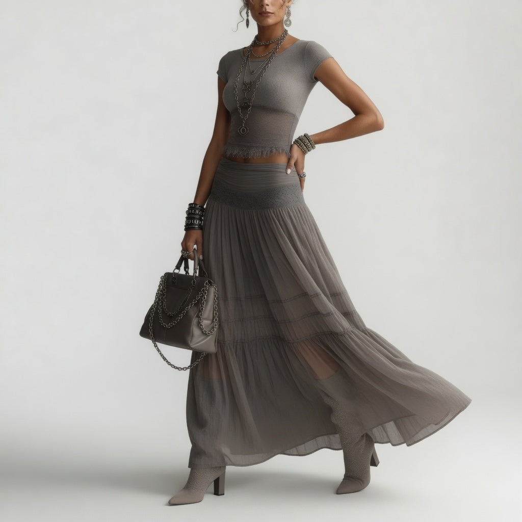 Griseline™ — Ensemble en Voile Fluide : Élégance Éthérée en Gris Poétique