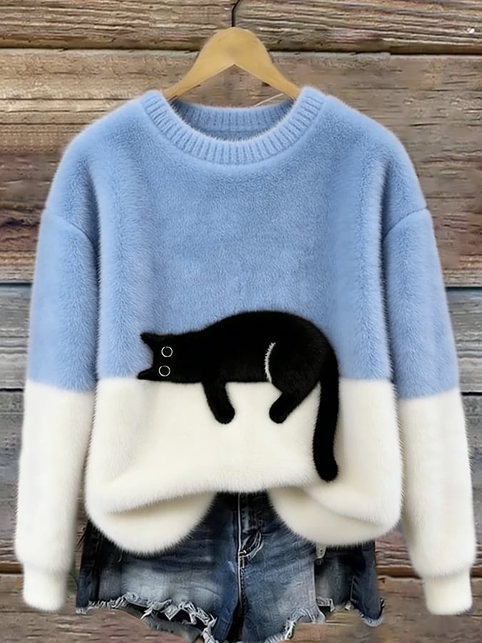 Émeline | Pull Oversize Élégant avec Motif de Chat