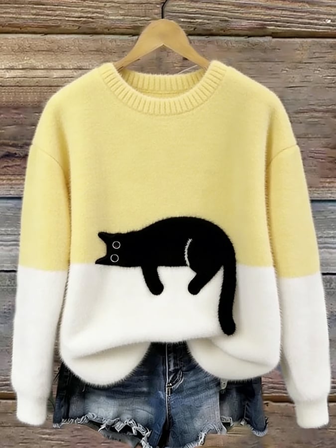 Émeline | Pull Oversize Élégant avec Motif de Chat