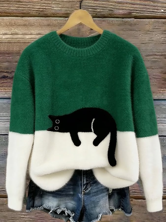 Émeline | Pull Oversize Élégant avec Motif de Chat