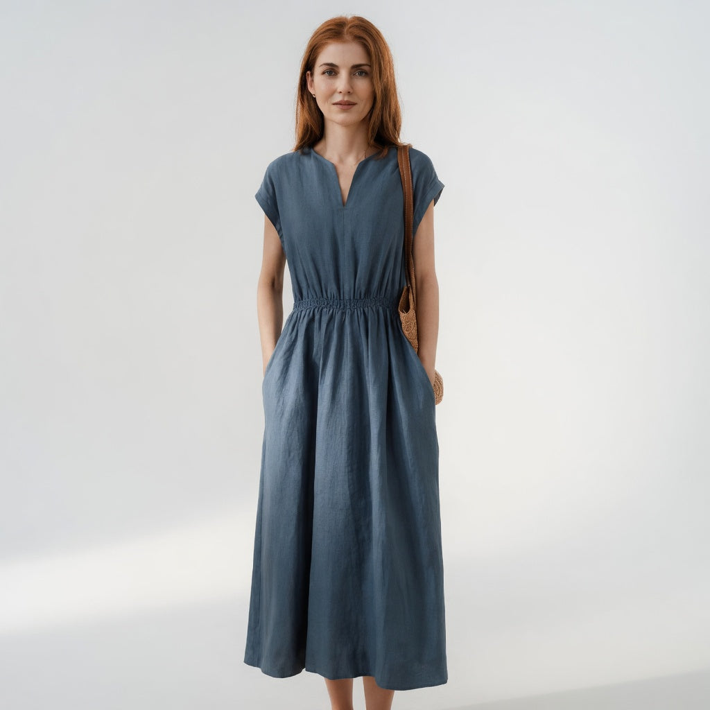 Lina — Élégante robe fluide en lin mélangé