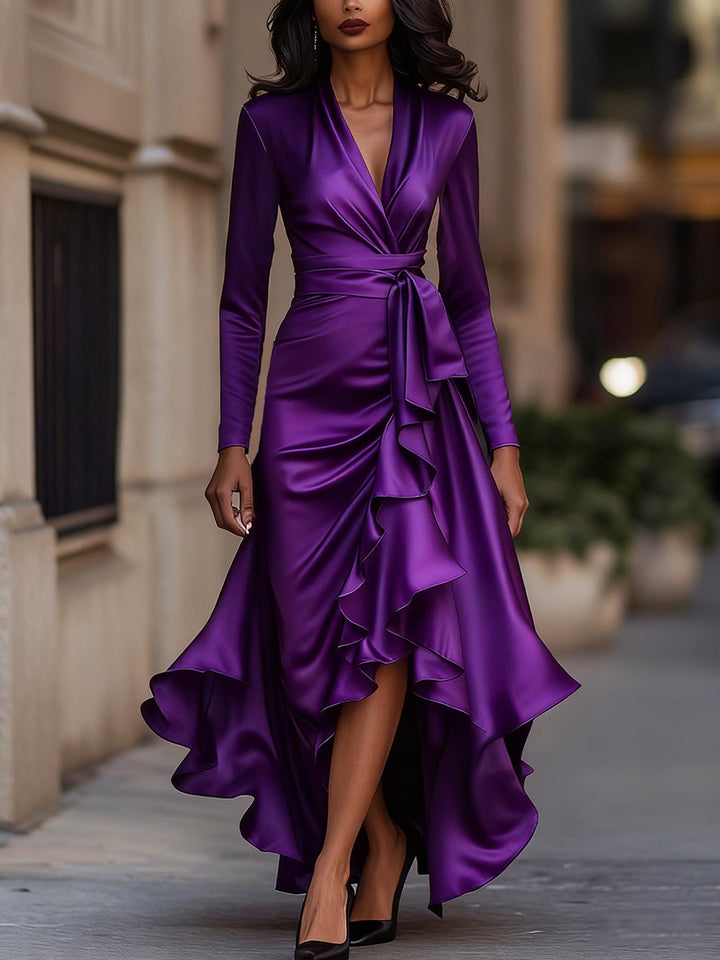 Mathilde™ — Élégante Robe Portefeuille en Satin au Style Intemporel