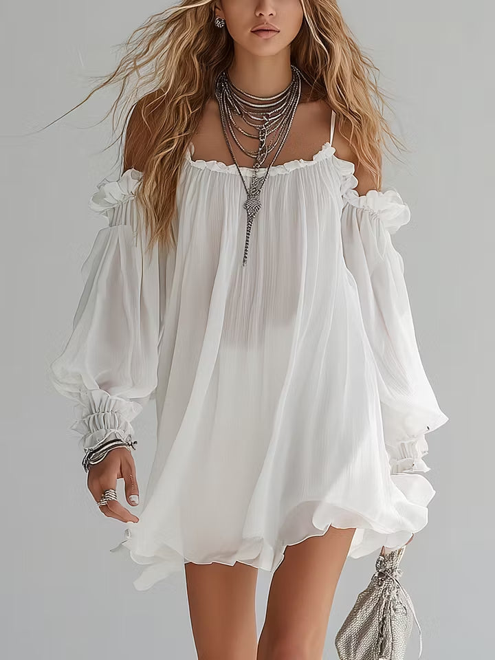 Mélusine | Robe Mini Fluide Bohème à Épaules Nues