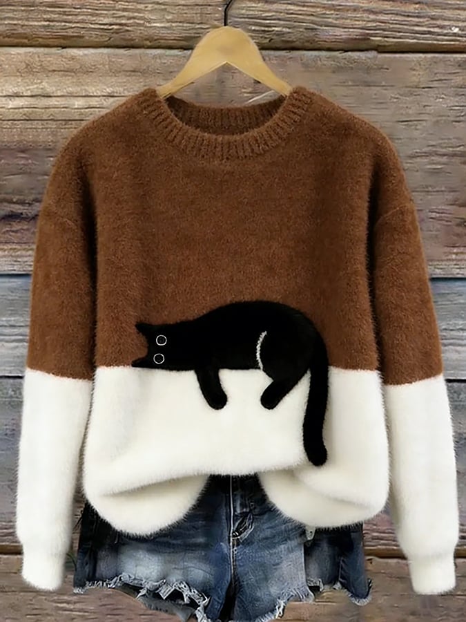 Émeline | Pull Oversize Élégant avec Motif de Chat