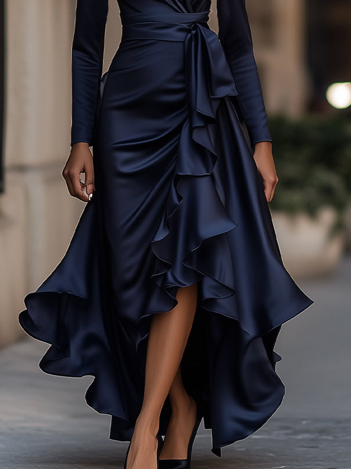 Mathilde™ — Élégante Robe Portefeuille en Satin au Style Intemporel
