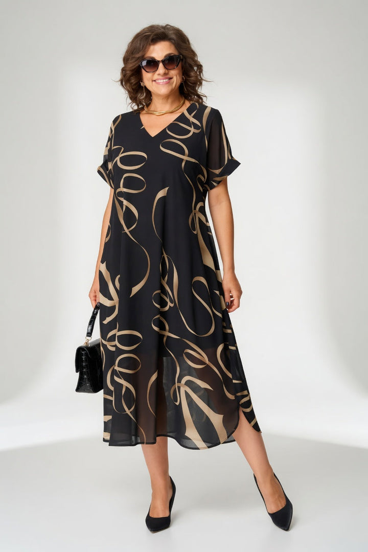 Edmée™ – Robe Graphique Fluide, Élégance Affirmée