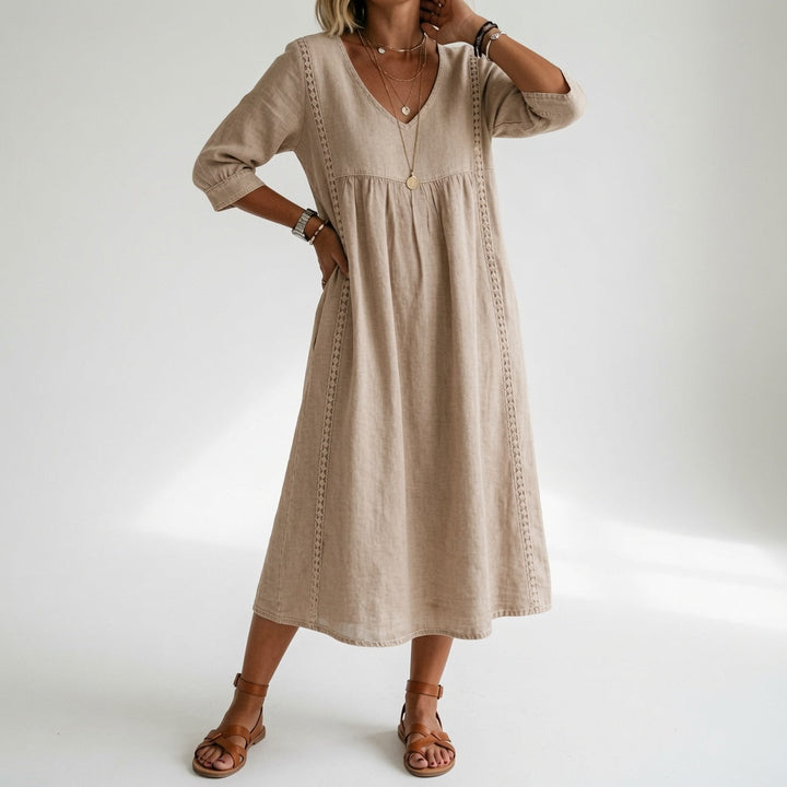 Éléonisse™ — Robe Midi Élégance Naturelle en Tissu Fluide