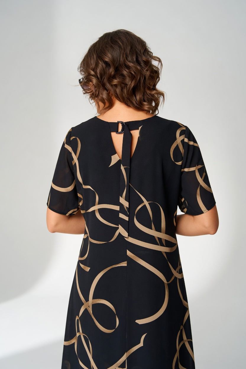 Edmée™ – Robe Graphique Fluide, Élégance Affirmée