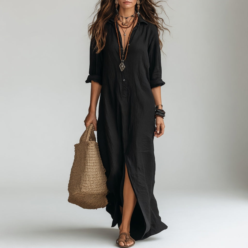 Violaine™ — Élégante Robe Longue Chemise Bohème