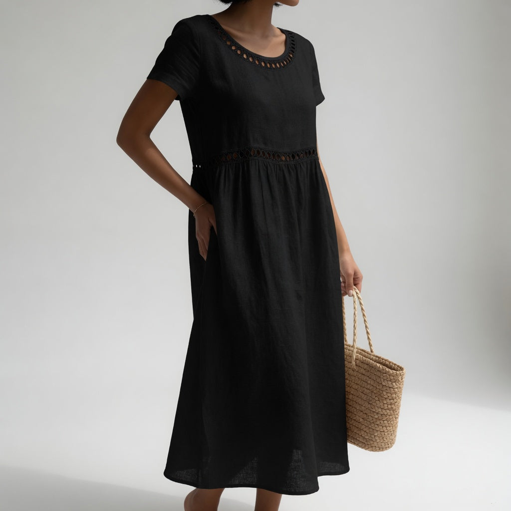 Pernelle™ — Robe mi-longue en coton 100% brodée, élégance douce