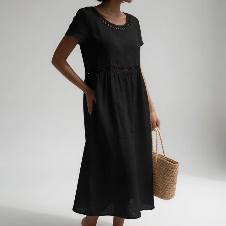 Pernelle™ || Robe mi-longue en coton brodé - Élégance féminine douce