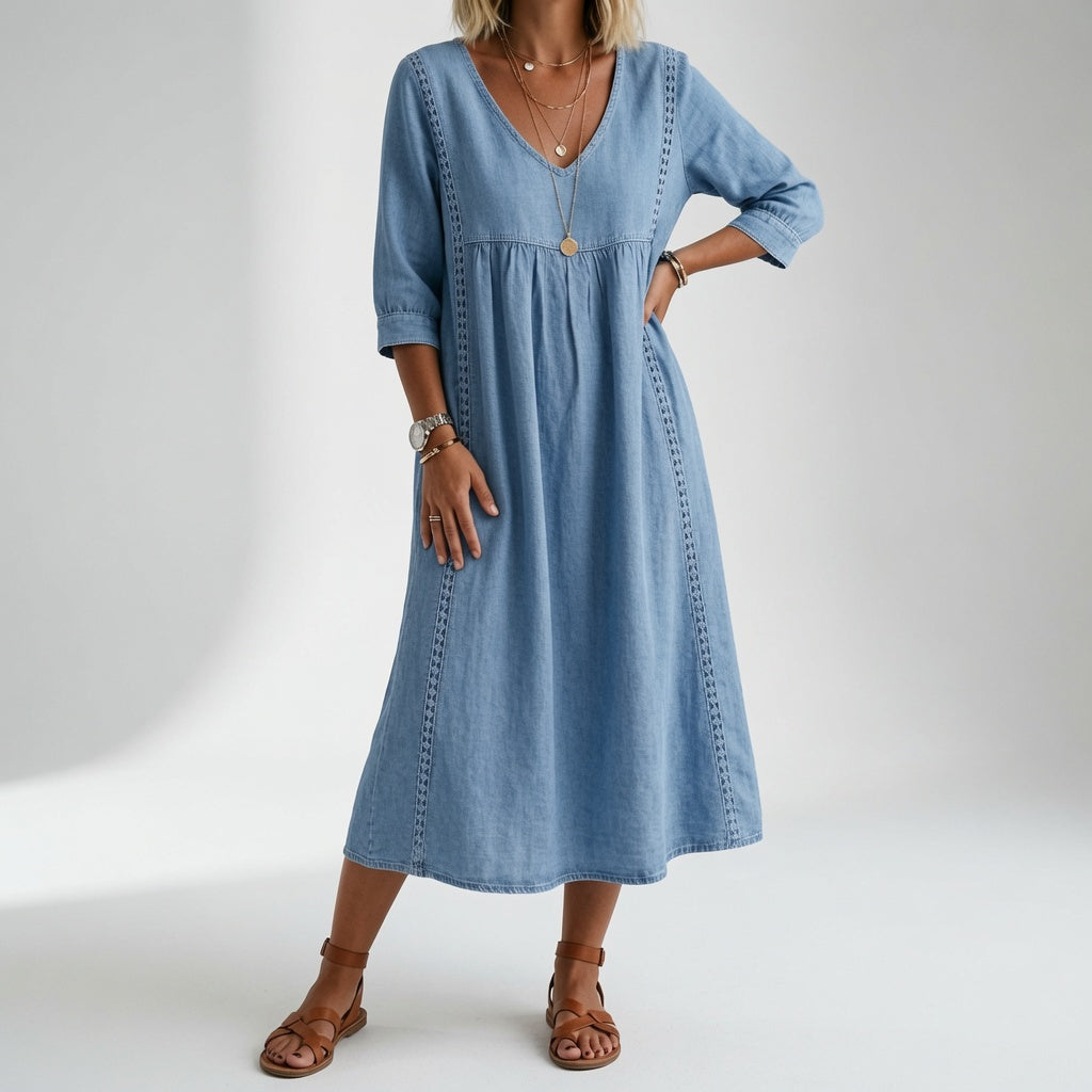 Éléonisse™ — Robe Midi Élégance Naturelle en Tissu Fluide