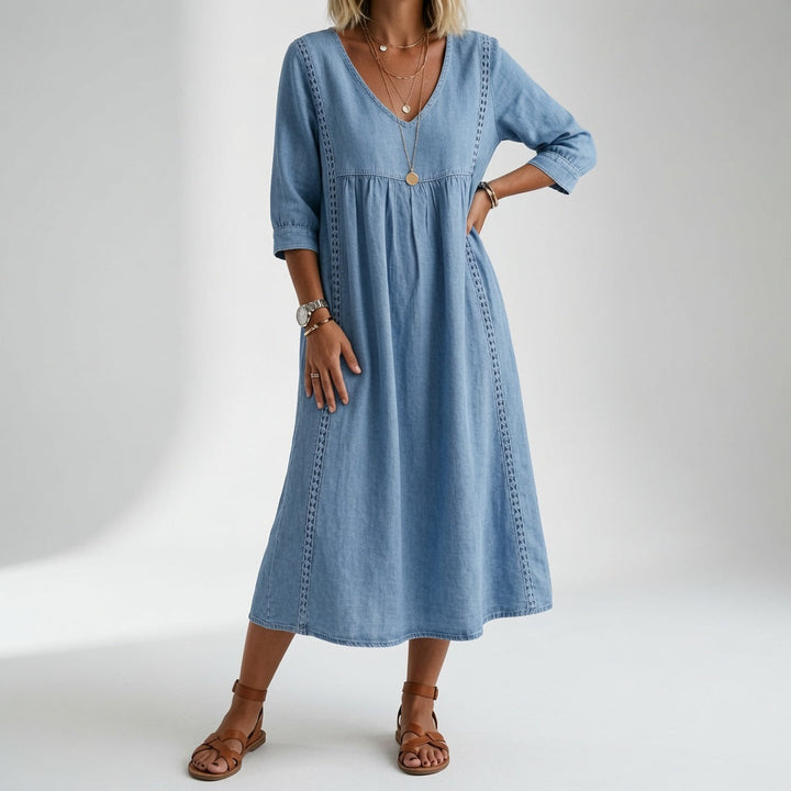 Éléonisse™ — Robe Midi Élégance Naturelle en Tissu Fluide