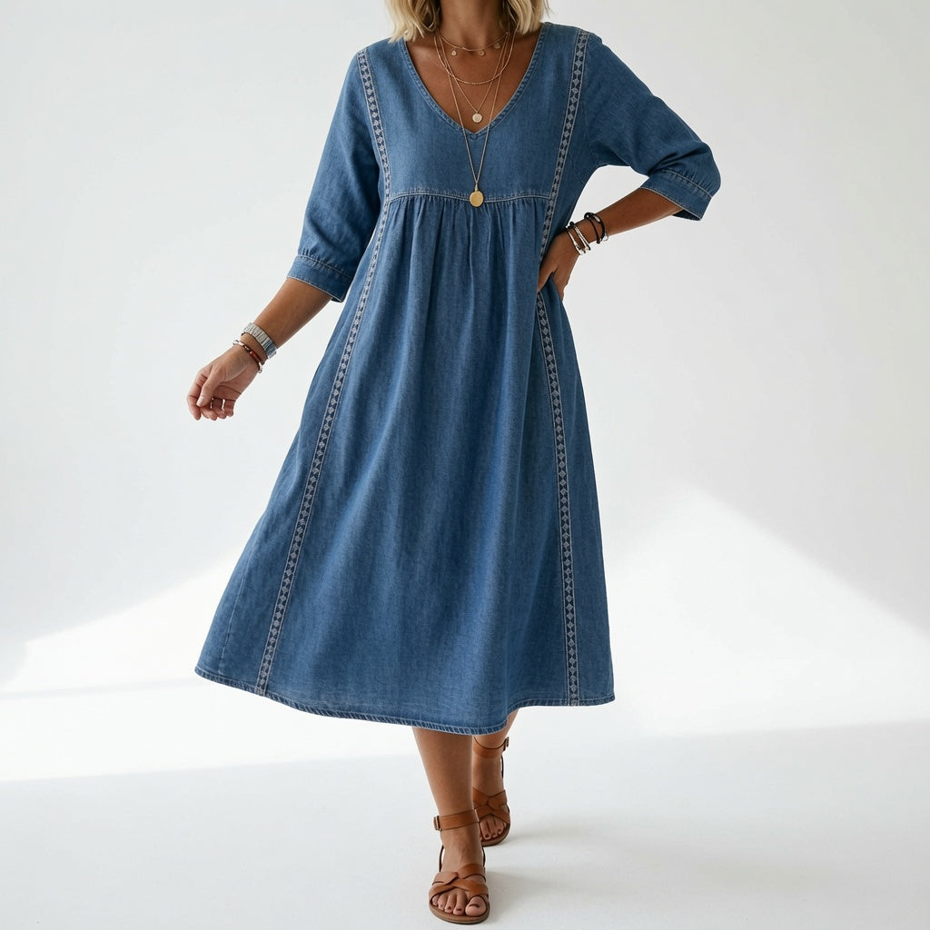 Éléonisse™ — Robe Midi Élégance Naturelle en Tissu Fluide