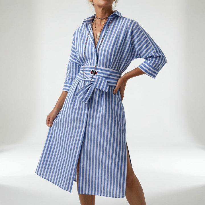 Linévora™ — Élégante Robe Chemise Rayée pour l'Été