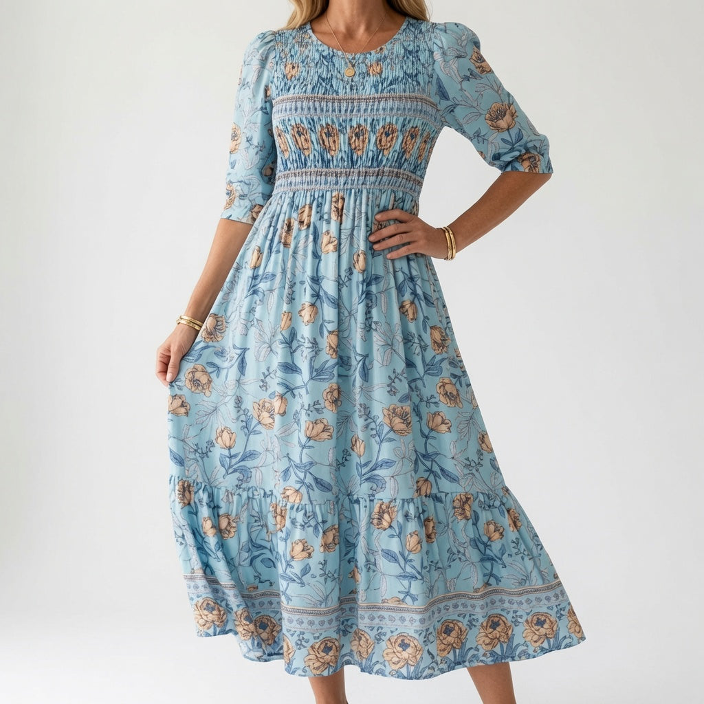 Santorine™ - Fluide Maxi Robe Fleurie à Col V