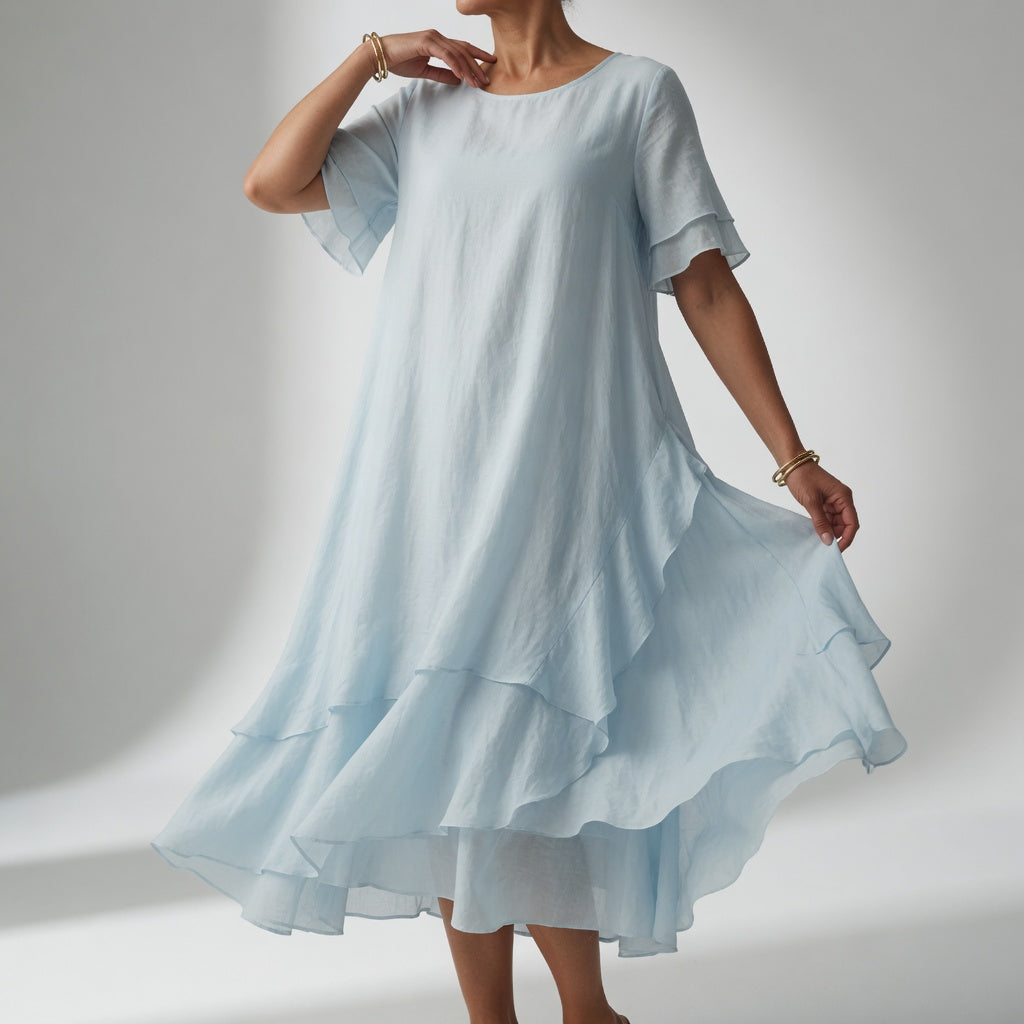 Stratéline™ — Robe midi à superposition, manches courtes et ourlet asymétrique