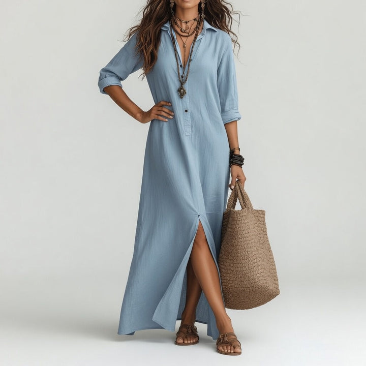 Violaine™ — Élégante Robe Longue Chemise Bohème