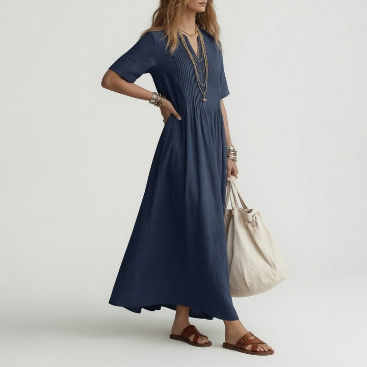 Pélagie™ — Robe Longue en Coton à Col V pour un Été Libre