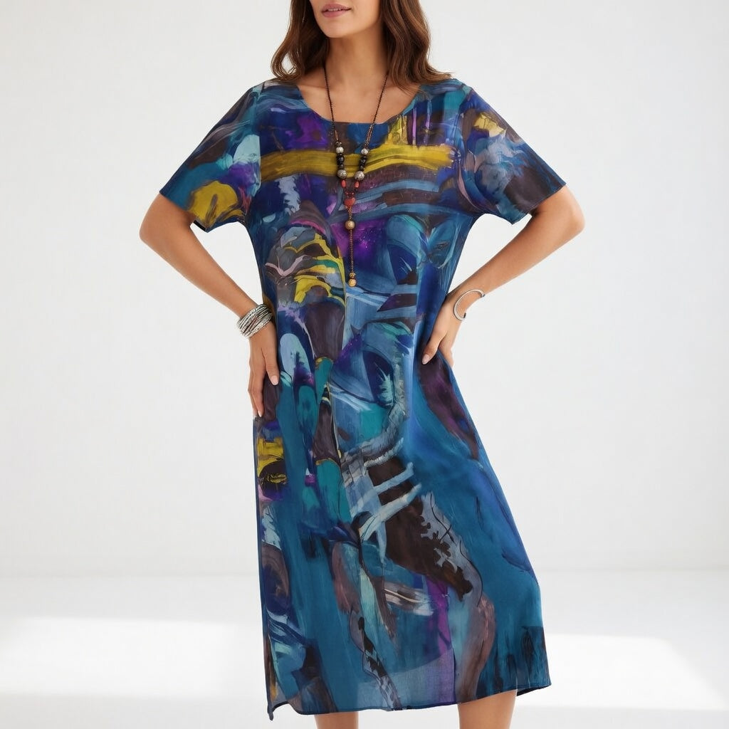 Azéloria™ — Robe Longue Élégante au Design Artistique et Fluide