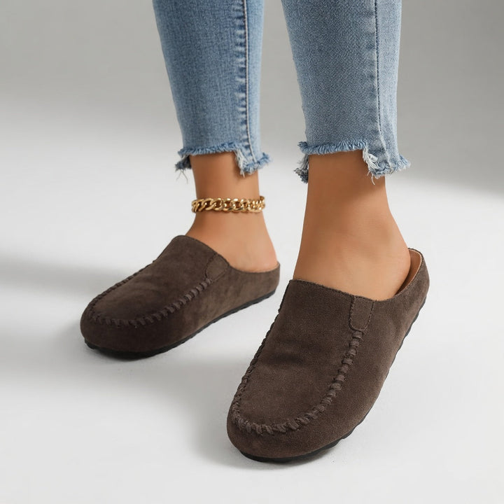 Nanette™ — Bicolore Suede Moccasins with Natural Comfort Stitching