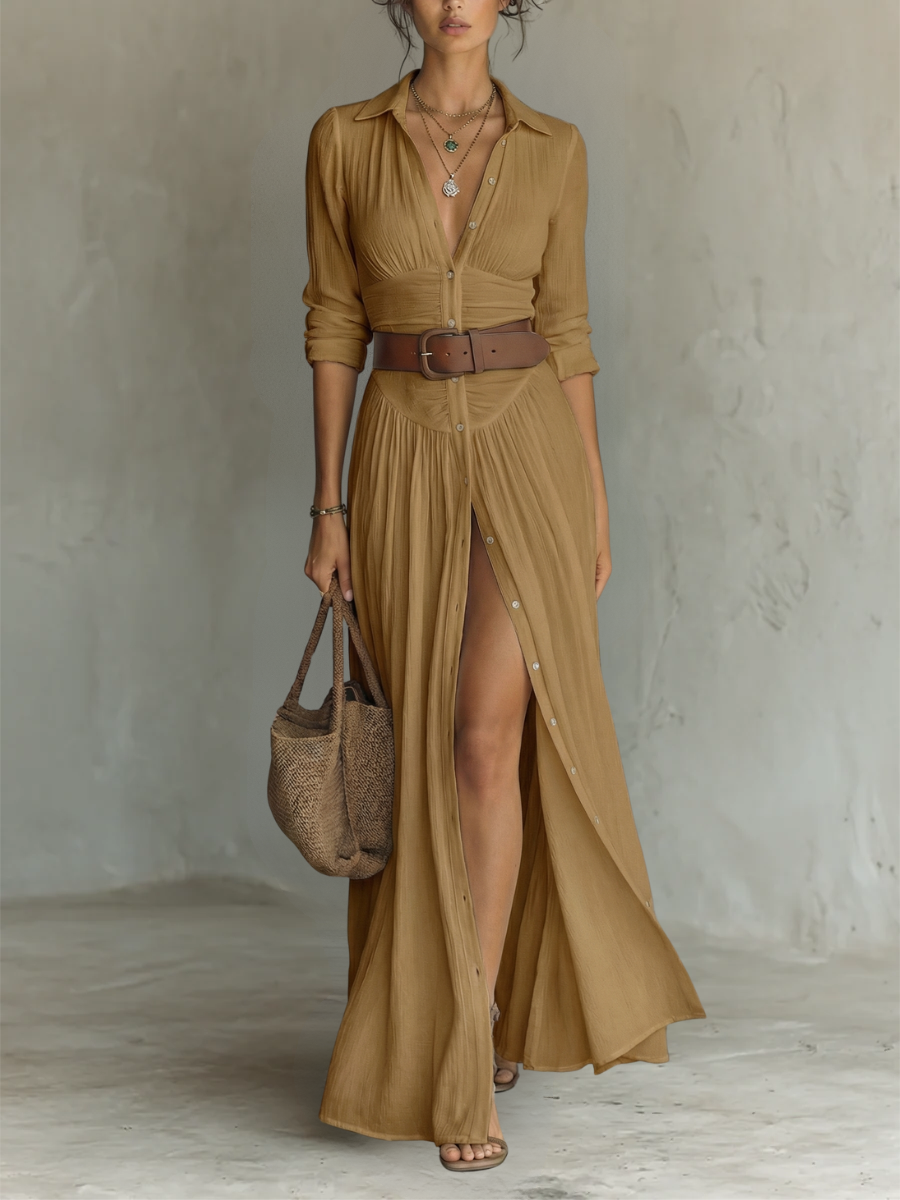Amélia™ — Élégante robe maxi avec col revers