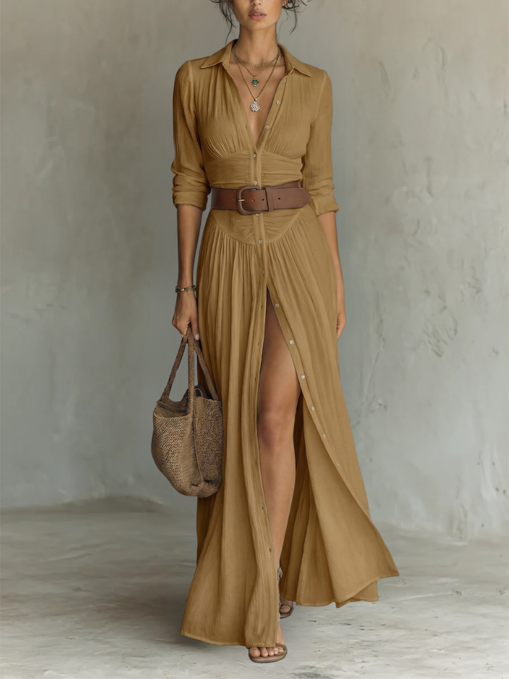 Amélia™ — Élégante robe maxi avec col revers