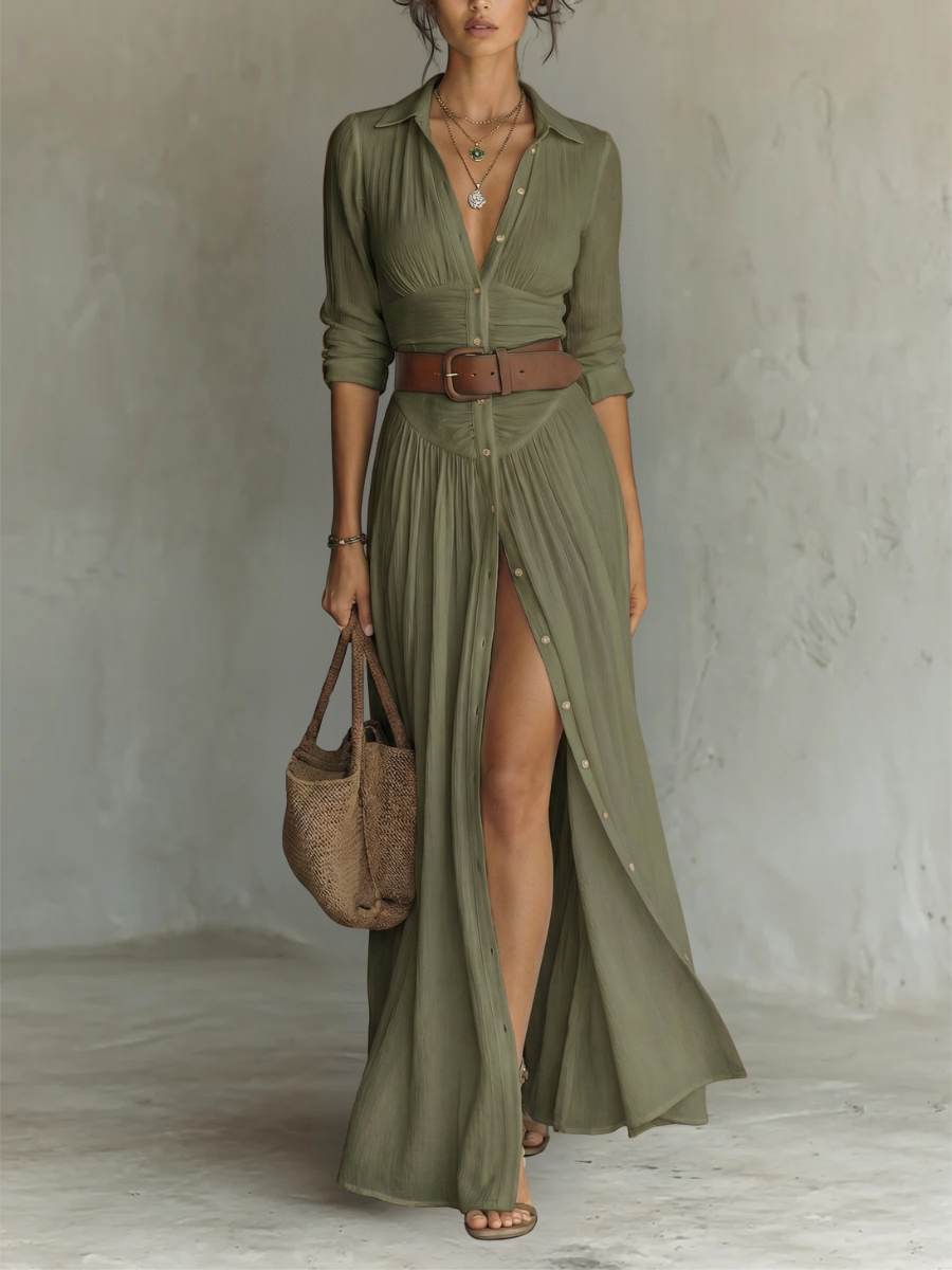 Amélia™ — Élégante robe maxi avec col revers