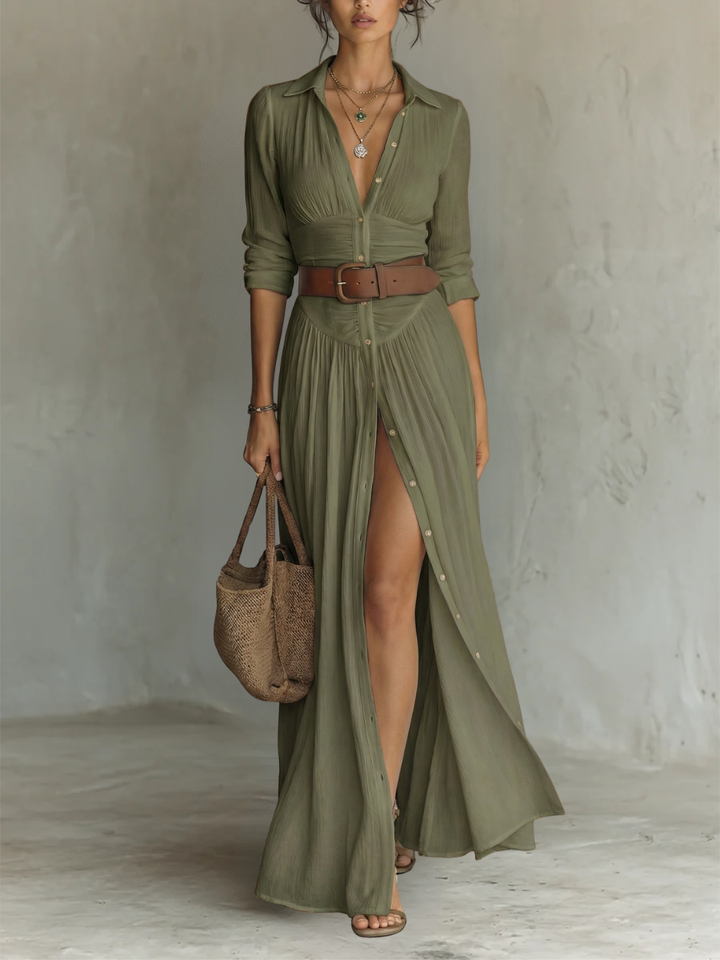 Amélia™ — Élégante robe maxi avec col revers
