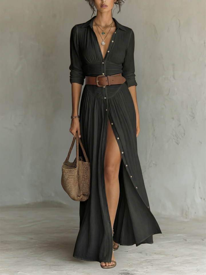 Amélia™ — Élégante robe maxi avec col revers