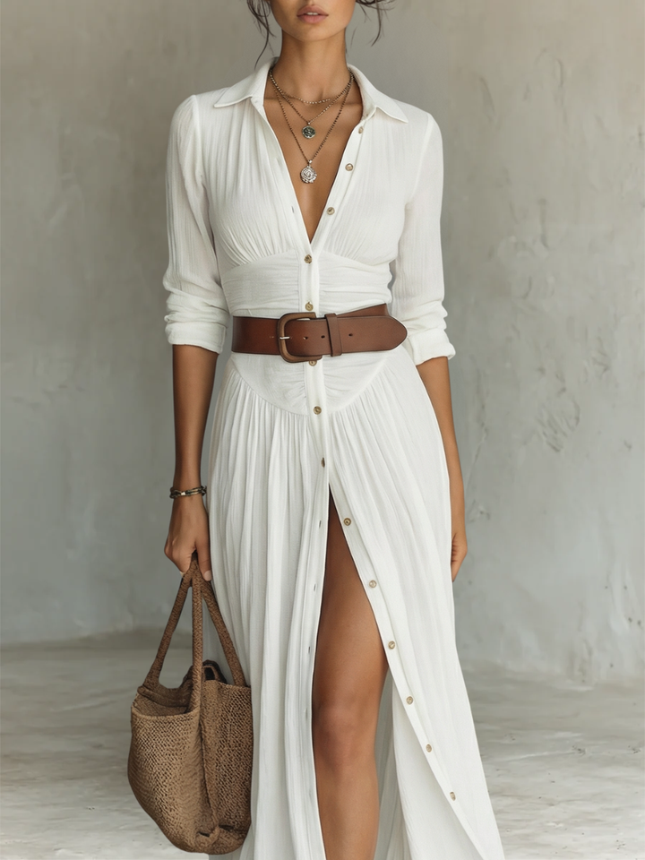 Amélia™ — Élégante robe maxi avec col revers