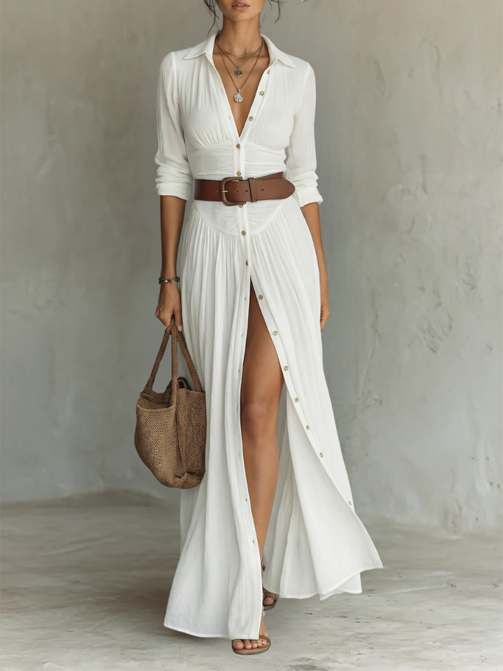 Amélia™ — Élégante robe maxi avec col revers